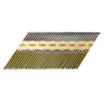 TJEP vinys 34° 3.1×90 mm, rifliuotos, geltonai cinkuotos, sujungtos popieriumi, pakuotėje 3000 vnt. Aukštos kokybės statybinės vinys, skirtos karkasinių konstrukcijų, stogų ir medinių elementų tvirtinimui, užtikrinančios tvirtą ir patvarų sujungimą.