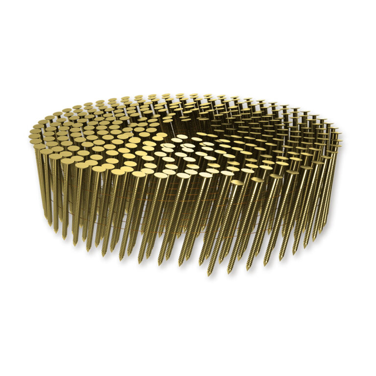 Profesionalios rifliuotos vinys 15/16° ritėje, 2.1x32 mm, padengtos geltonu cinku, 12 600 vnt – skirtos pneumatiniams viniakalams ir medienos tvirtinimui.