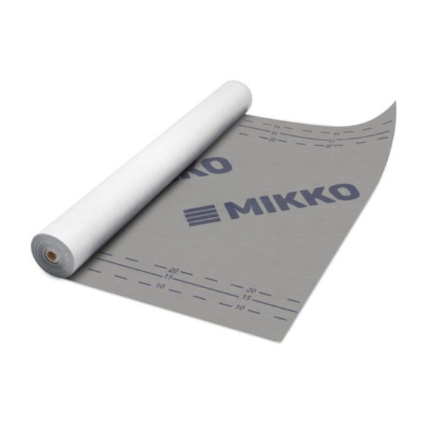 Difuzinė-plėvelė-MIKKO-140–tai-trijų-sluoksnių-kombinuota-stogo-plėvelė,-pasižyminti-aukštu-garų-pralaidumu-ir-visišku-atsparumu-vandeniui.-Skirta-šlaitiniams-ventiliuojamiems-stogams-bei-ištisai-apkalamų-stogų-konstrukcijoms.
