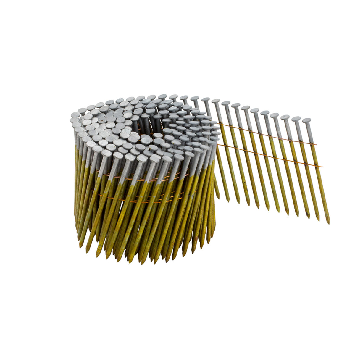 Karštai cinkuoti TJEP CN 31/90 rifliuotos vinys, tinkami medinių konstrukcijų tvirtinimui, 3.1×90 mm, 15° būgninės vinys
