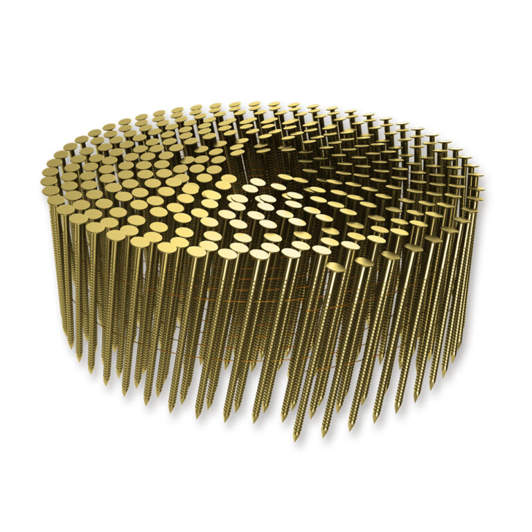 Rifliuotos vinys 15/16° ritėje, 2.1x50 mm, geltonas cinkas, 9000 vnt – tvirtos ritinės vinys medienai ir statybos darbams.