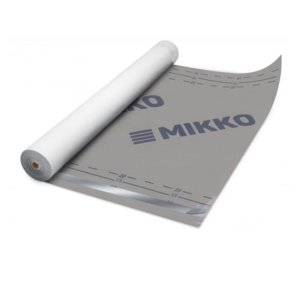 Difuzinė plėvelė MIKKO 140 g/m², SK2 (su lipniais kraštais), 1,5×50 m, 75 m² – trijų sluoksnių kvėpuojanti stogo plėvelė, skirta šlaitinių stogų hidroizoliacijai. Su lipniais kraštais, lengvai montuojama, atspari UV spinduliams ir drėgmei.