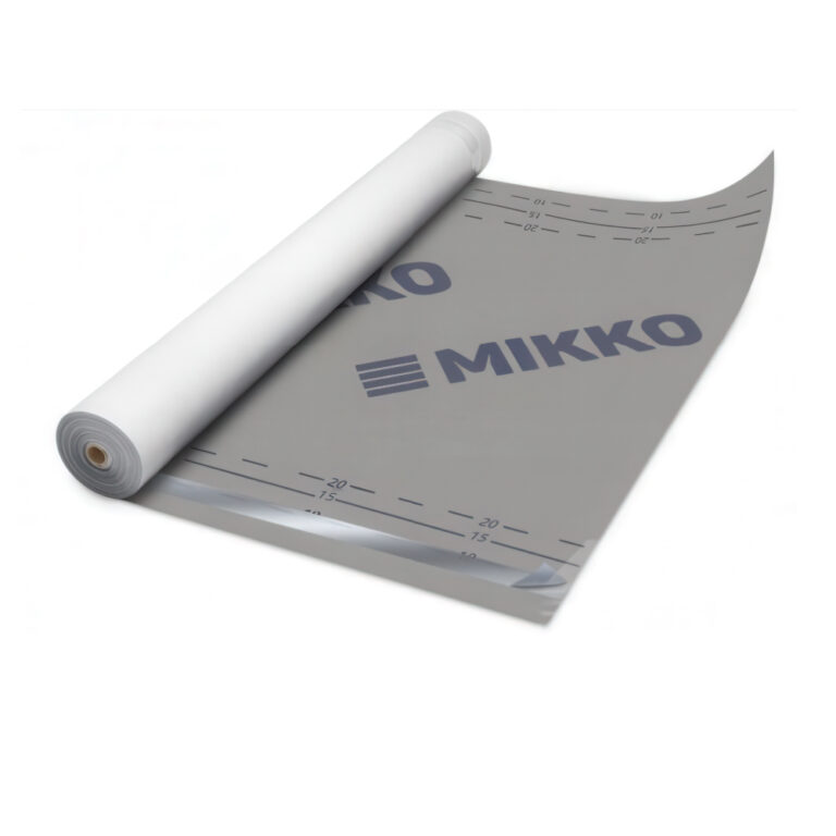 Difuzinė plėvelė MIKKO 140 g/m², SK2 (su lipniais kraštais), 1,5×50 m, 75 m² – trijų sluoksnių kvėpuojanti stogo plėvelė, skirta šlaitinių stogų hidroizoliacijai. Su lipniais kraštais, lengvai montuojama, atspari UV spinduliams ir drėgmei.