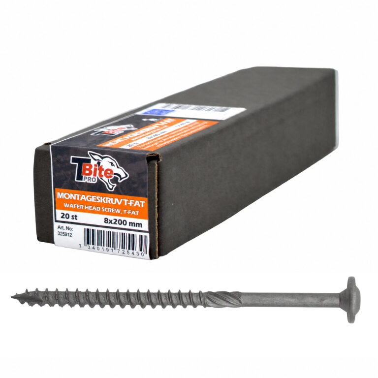 T-Bite PRO 8×200 mm montažiniai sraigtai plačia galvute, 20 vnt. pakuotėje